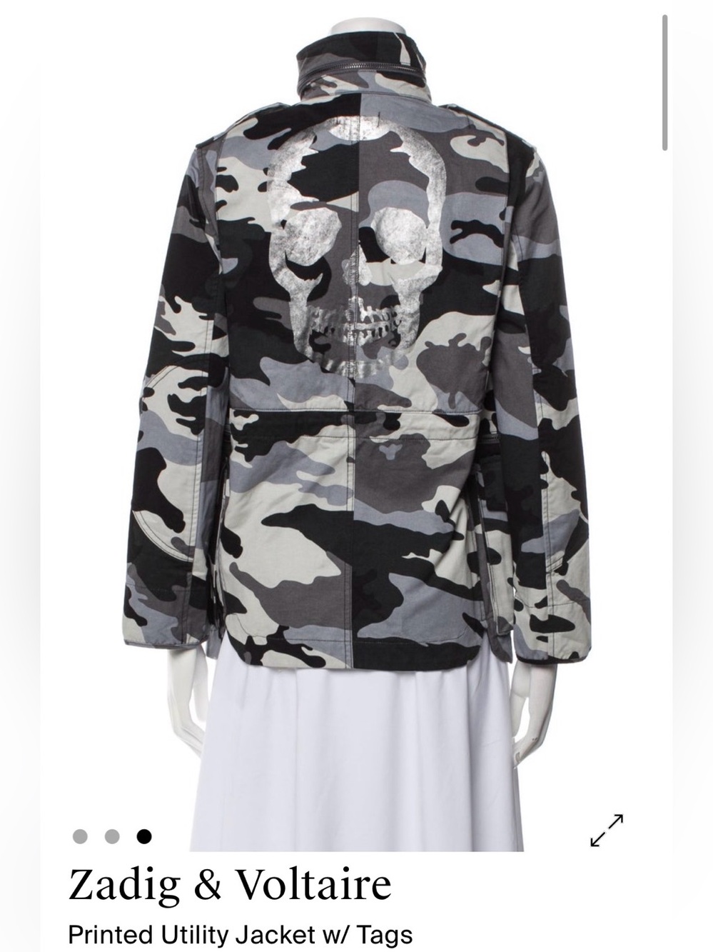 Zadig & Voltaire Black Grey Camo Jacket with Metallic Skull